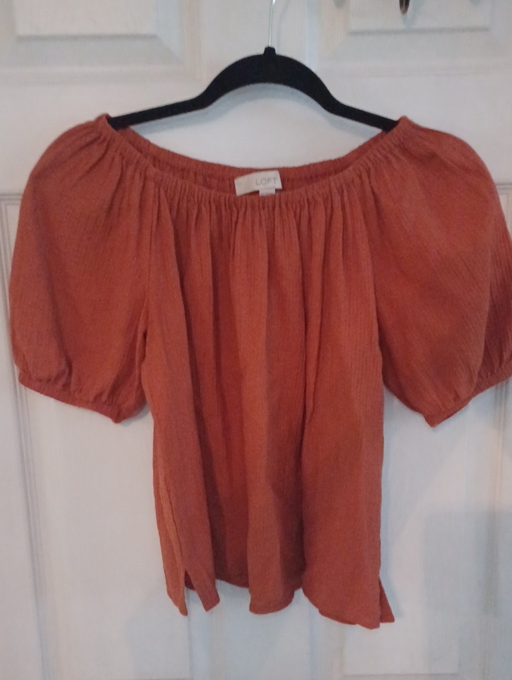 Loft Petite Puff Sleeve Ribbed Blouse Sz XSP